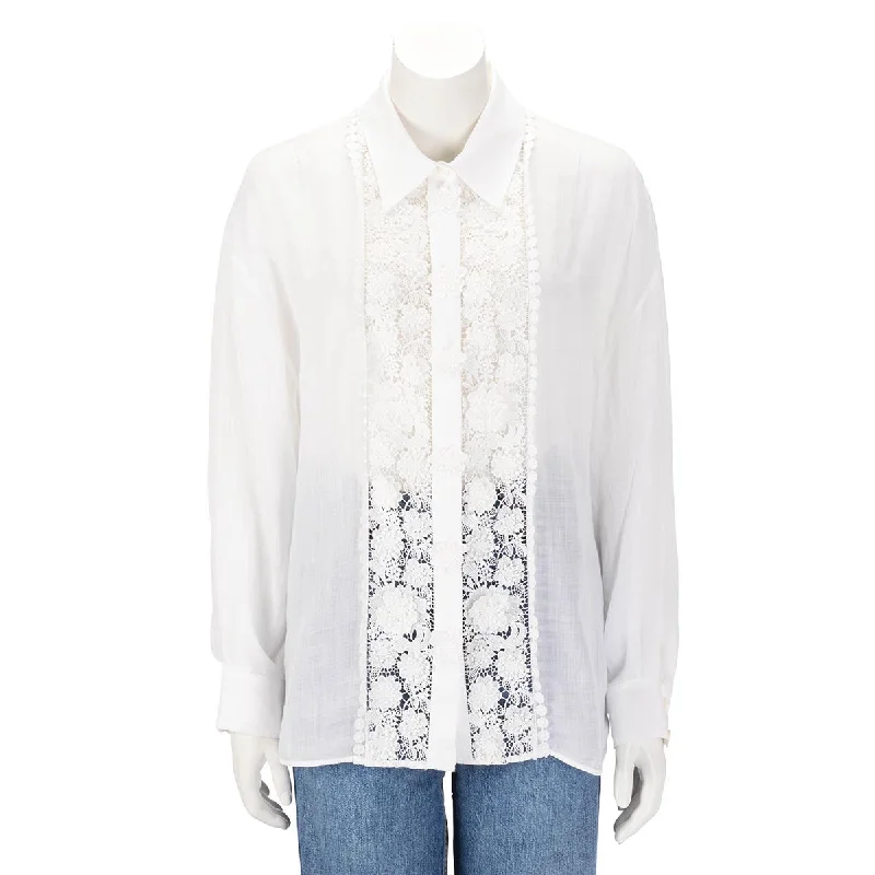 Zimmermann White Raie Lace Flower Shirt 4-- Sequined Glittery Shiny