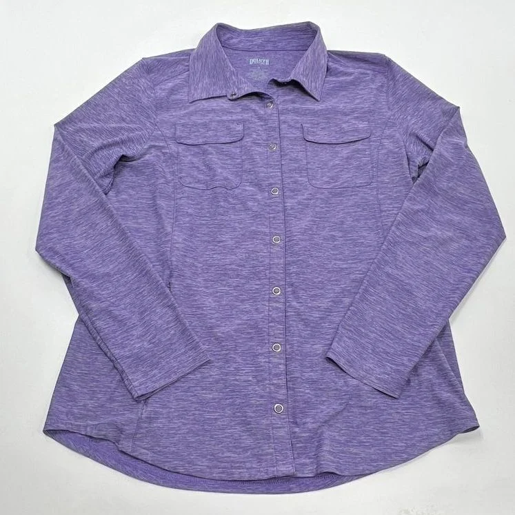 Duluth Trading Co. Purple Long Sleeve Button-Down Polo Shirt Women's Size Medium-- Front Pockets Side Pockets Patch Pockets Duluth Trading Co. Purple Long Sleeve Button-Down Polo Shirt Women's Size Medium-- Front Pockets Side Pockets Patch Pockets