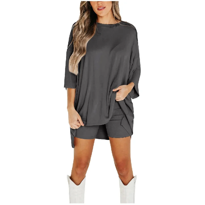 Two Piece Solid Color Loose Fit 3/4 Sleeve T-shirt and Leggings Shorts Set (7 colors)-- Anti-Pilling Machine Wash Handmade Two Piece Solid Color Loose Fit 3/4 Sleeve T-shirt and Leggings Shorts Set (7 colors)-- Anti-Pilling Machine Wash Handmade