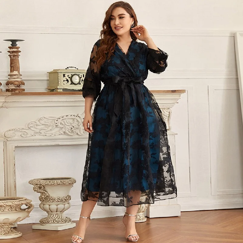 BerriesJam - Plus Size Large Swing Style Commuter Blue Printed Dress Tunics Practical durable BerriesJam - Plus Size Large Swing Style Commuter Blue Printed Dress Tunics Practical durable