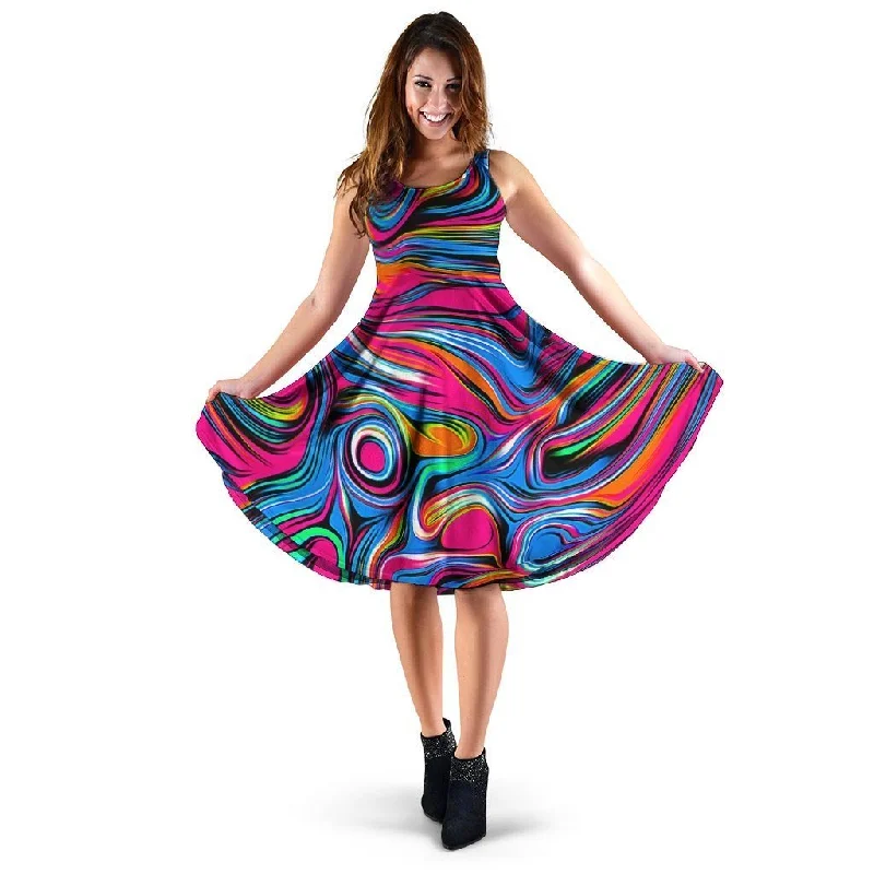 Abstract Trippy Paint Dress Floral Print girly