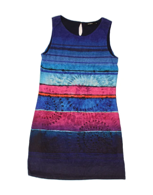 DESIGUAL Womens Graphic Sleeveless Basic Dress UK 12 Medium Blue Striped Tunics Fashionable trendy DESIGUAL Womens Graphic Sleeveless Basic Dress UK 12 Medium Blue Striped Tunics Fashionable trendy