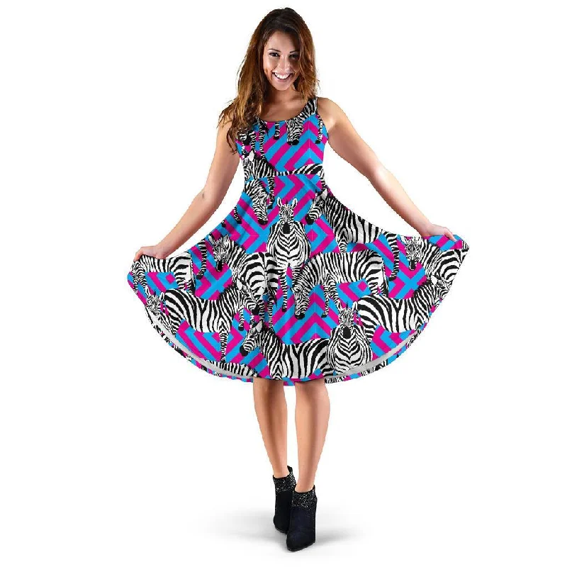 Zebra Neon Pattern Print Dress Tunics Versatile all-occasion