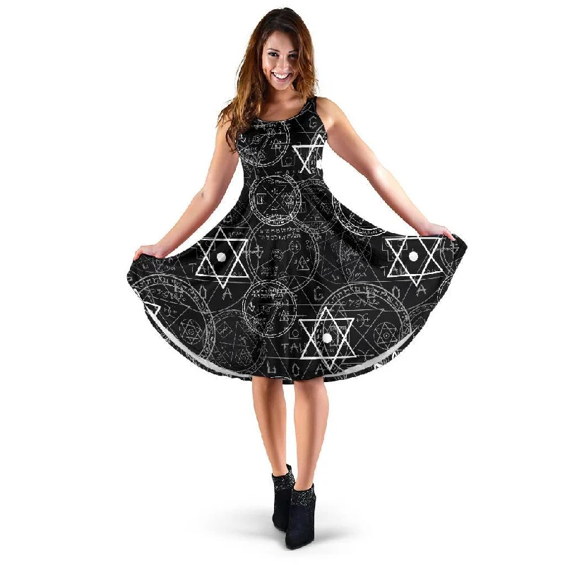 Wiccan Witch Pagan Pattern Print Dress Tunics Distressed trendy