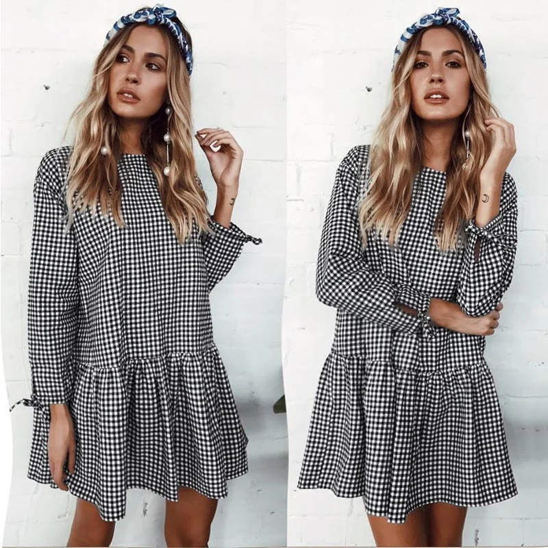 Women Autumn Grid Plaid Printing Dress Long Sleeve Party Dress #Mini Dress #Black Turtleneck Warm Winter Women Autumn Grid Plaid Printing Dress Long Sleeve Party Dress #Mini Dress #Black Turtleneck Warm Winter