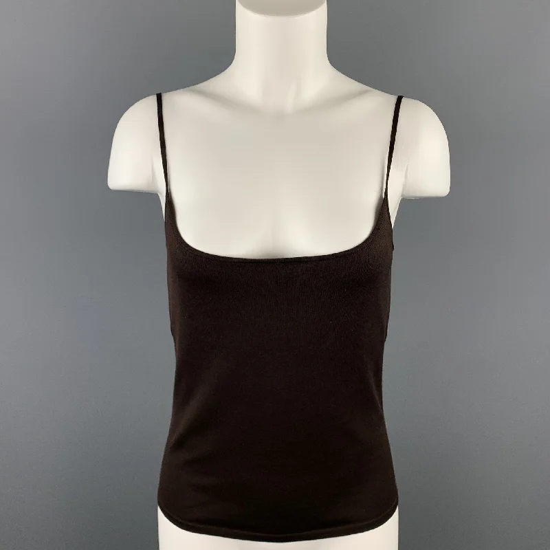 RALPH LAUREN Black Label Size M Brown Jersey Silk Spaghetti Strap Tank Top lace tank top