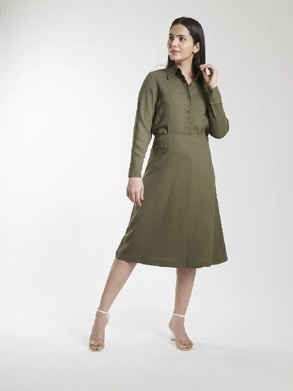 Poly Moss A Line Skirt Suit - Olive Green seamless skirt comfort