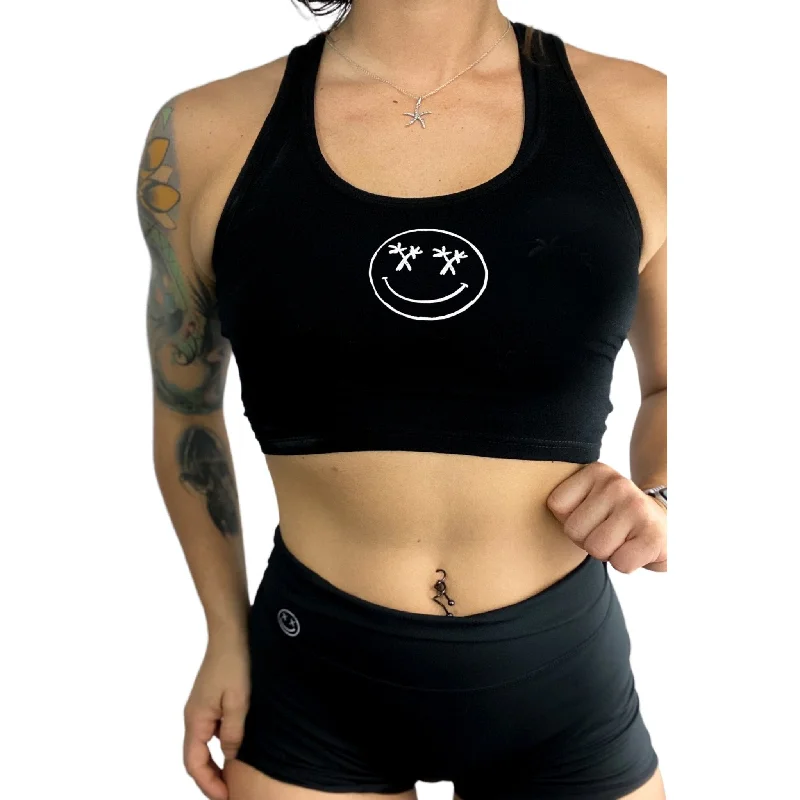 Salty Savage Ladies Palm Smile Cropped Racerback Tank | Micro | Black/White gold tank top Salty Savage Ladies Palm Smile Cropped Racerback Tank | Micro | Black/White gold tank top