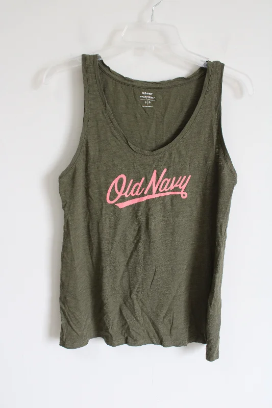Old Navy Olive Green Pink Logo Tank | S gym tank top