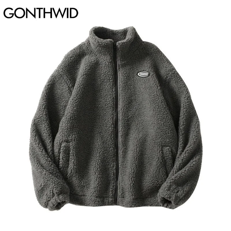 GONTHWID Harajuku Streetwear Fleece Jackets Solid Color Casual Loose Full Zipper Coats Hip Hop Winter Loose Warm Tops Oversized Jacket Tailored Jacket Straight Jacket GONTHWID Harajuku Streetwear Fleece Jackets Solid Color Casual Loose Full Zipper Coats Hip Hop Winter Loose Warm Tops Oversized Jacket Tailored Jacket Straight Jacket
