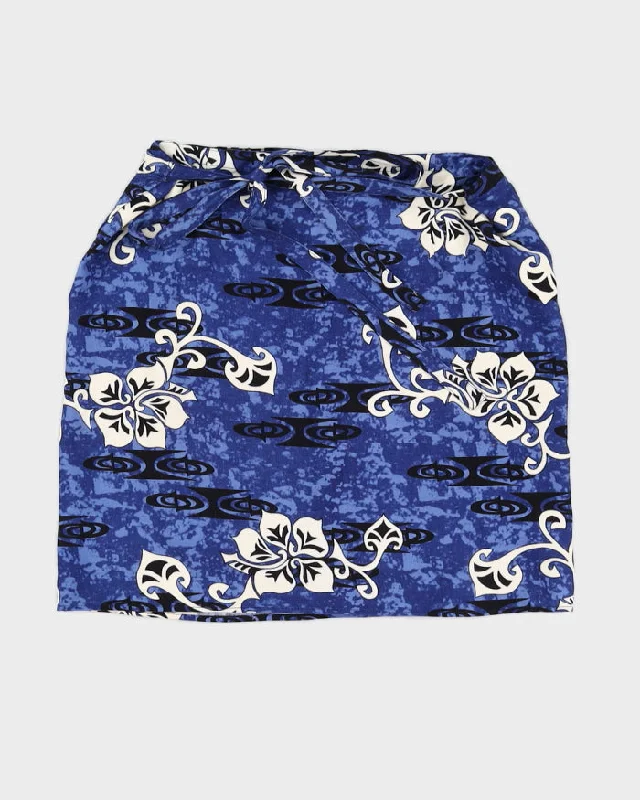 Blue Flower Pattern Beach Wrap Skirt - Adjustable zip skirt side