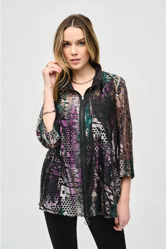 Joseph Ribkoff Multi Abstract Print Zip Front Organza Jacket 243170 Insulated Jacket Fitted Jacket Loose Jacket Joseph Ribkoff Multi Abstract Print Zip Front Organza Jacket 243170 Insulated Jacket Fitted Jacket Loose Jacket
