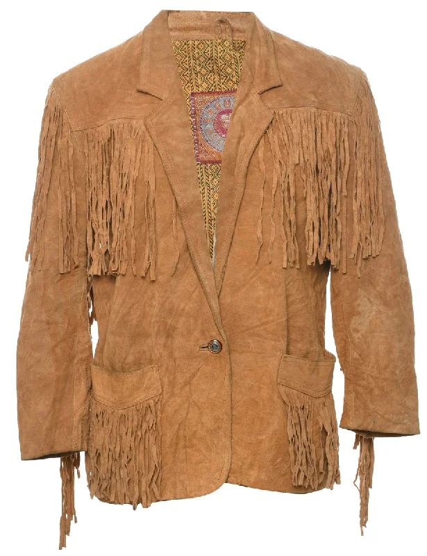 Brown Suede Fringed Jacket - XL Chenille Fabric Brocade Fabric Lace Fabric