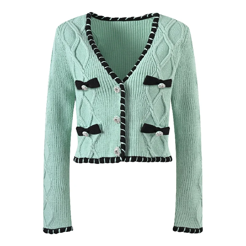 Cable knit cardigan set Spandex Blend Rayon Blend Denim Blend