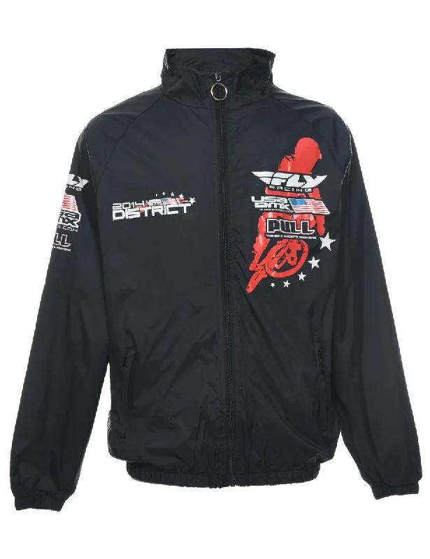 Black Nylon Jacket - L Front Pockets Side Pockets Patch Pockets