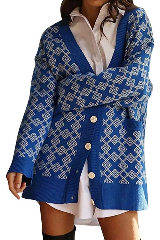 ACQUARD KNIT LONG SLEEVE CARDIGAN Casual Formal Business