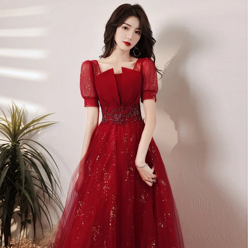 Homecoming Dresses: Burgundy Ball Gown Elegant Beaded Long Party Dress Glittery Long Formal Homecoming Dresses: Burgundy Ball Gown Elegant Beaded Long Party Dress Glittery Long Formal