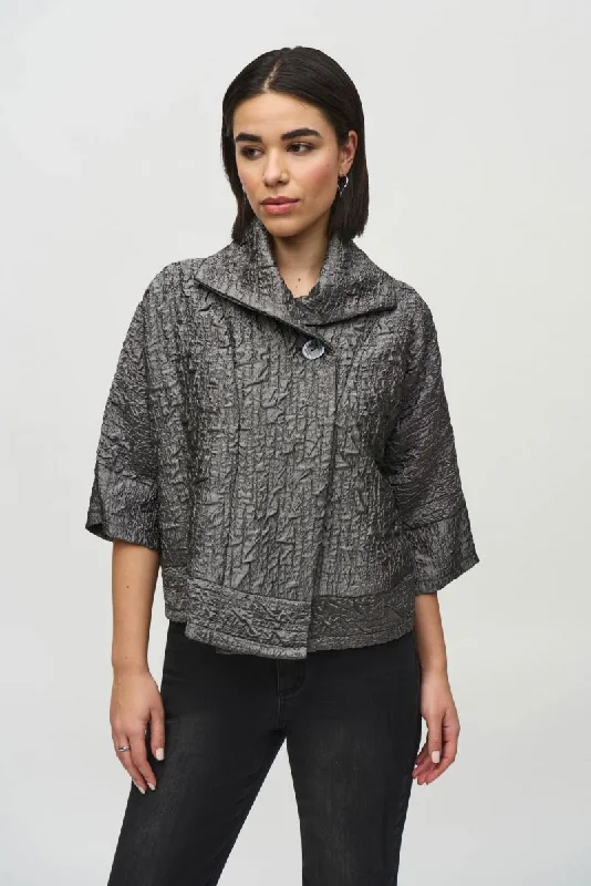 Joseph Ribkoff Pewter Textured Boxy Swing Jacket 244204 Cotton Fabric Linen Fabric Terry Fabric