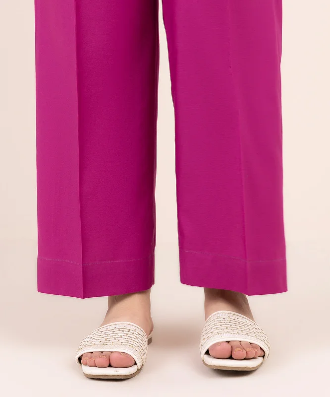 Cotton Satin Straight Pants Fashionable Button-Up Pants