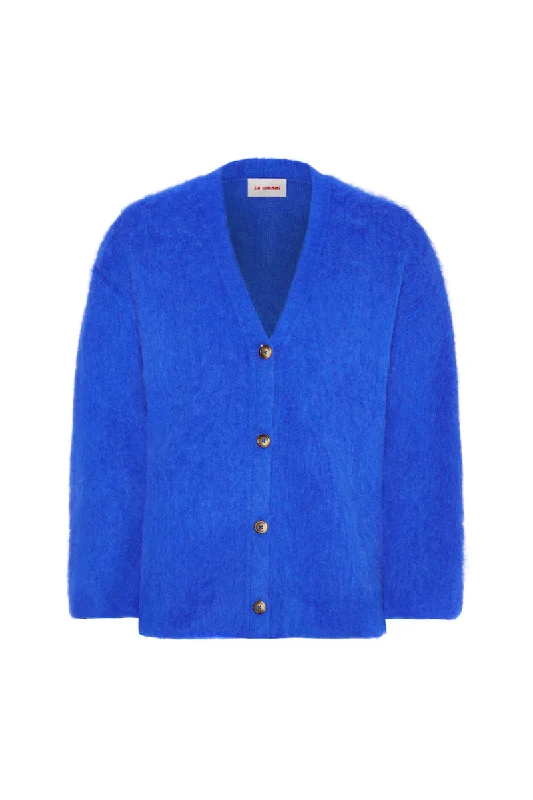 SURI KNITTED BLUE CARDIGAN Jersey Fabric Tulle Fabric Batik Fabric