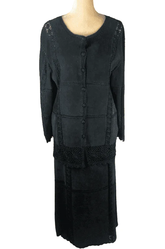 S.M.H. women's black 2pc skirt set linen skirt airy