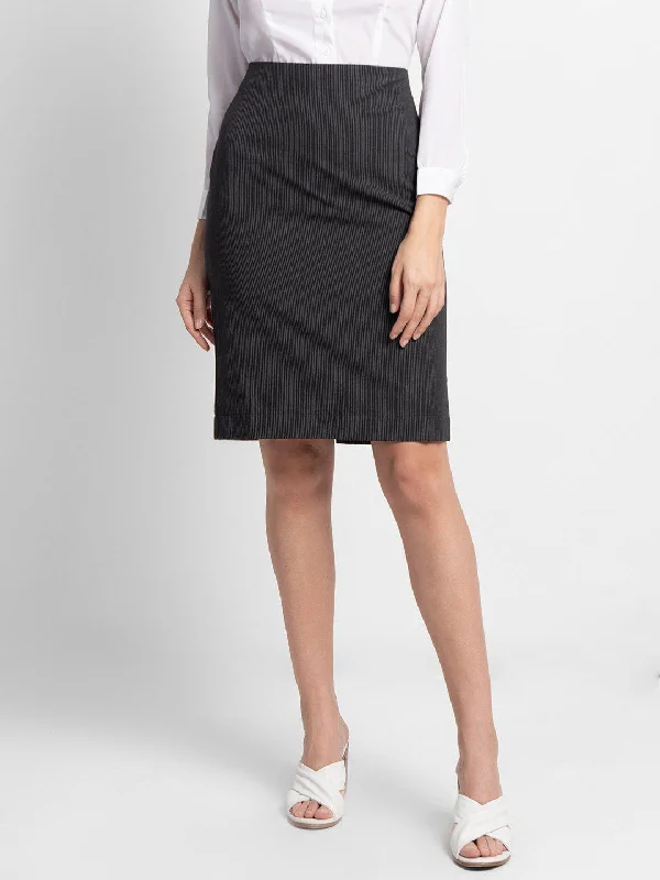 Pinstriped Straight Skirt - Black wrap skirt elegant