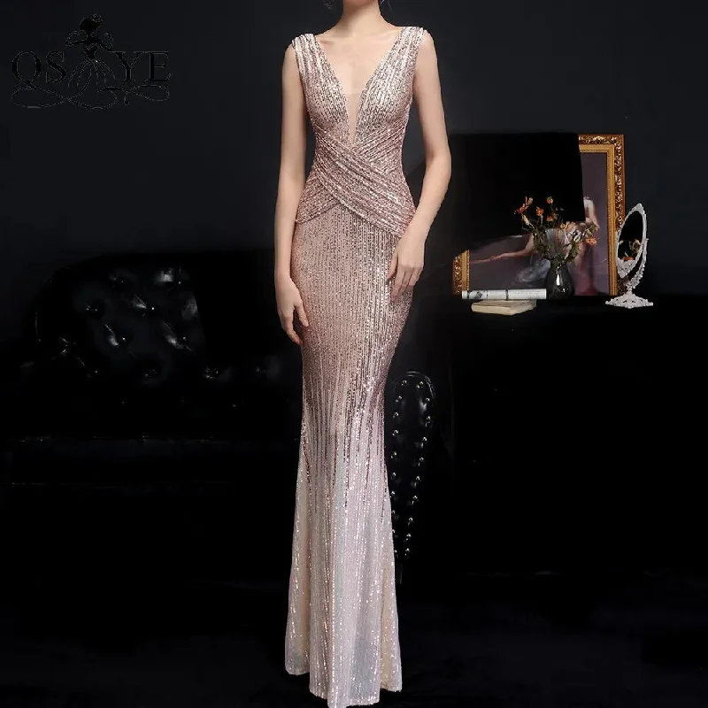 Evening wear Dresses: Prom Gown Glitter Fading Sequin Party Dress Pleated Skirt Elegant Evening wear Dresses: Prom Gown Glitter Fading Sequin Party Dress Pleated Skirt Elegant