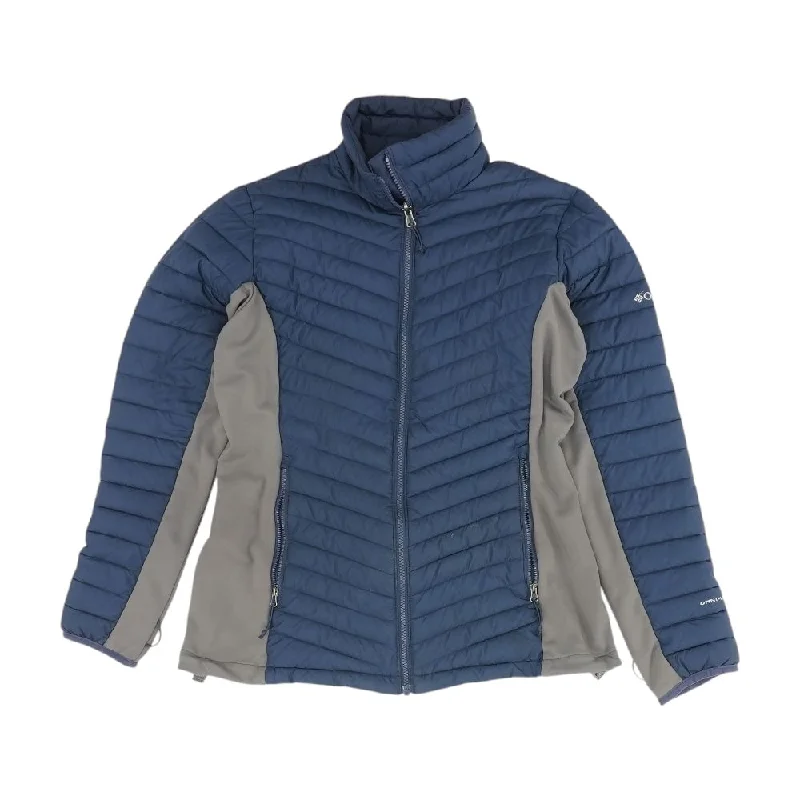 Navy Solid Puffer Jacket Front Pockets Side Pockets Patch Pockets