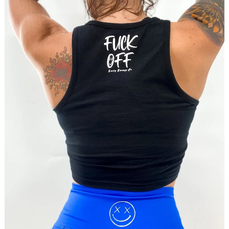 Salty Savage Ladies "OG Smile" High Neck Sleeveless Crop Tank | Fuck Off Edition | Black ivory tank top Salty Savage Ladies "OG Smile" High Neck Sleeveless Crop Tank | Fuck Off Edition | Black ivory tank top