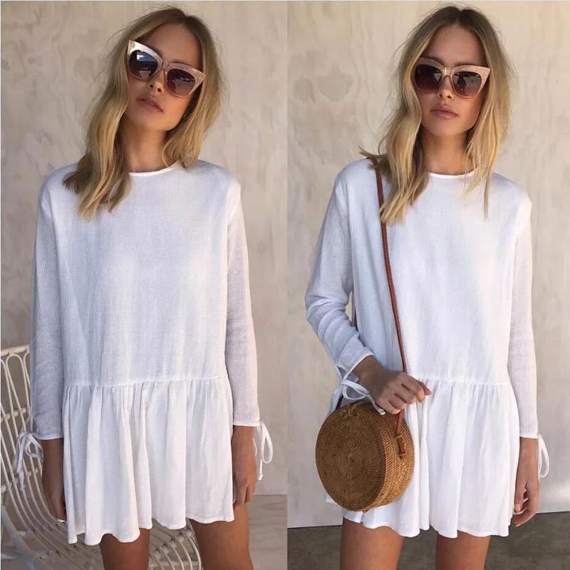 Women Autumn Grid Plaid Printing Dress Long Sleeve Party Dress #Mini Dress #White # Crew Neckline Casual Women Autumn Grid Plaid Printing Dress Long Sleeve Party Dress #Mini Dress #White # Crew Neckline Casual
