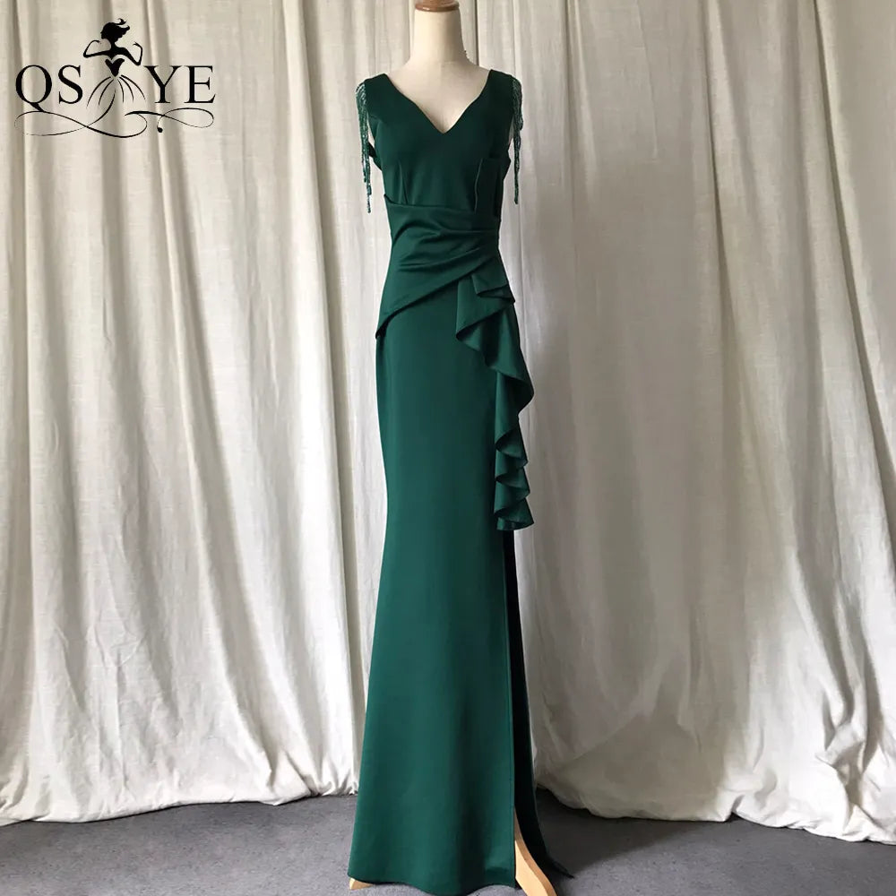 Evening wear Dresses: Emerald Evening Dress V Neck Formal Party Dress Pencil Length Work Evening wear Dresses: Emerald Evening Dress V Neck Formal Party Dress Pencil Length Work