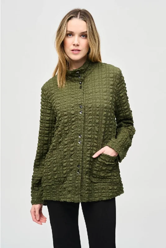 Joseph Ribkoff Bubble Jacquard Mock Collar Jacket 243199 Stand-Up Collar Roll-Neck Collar Turtle Neck