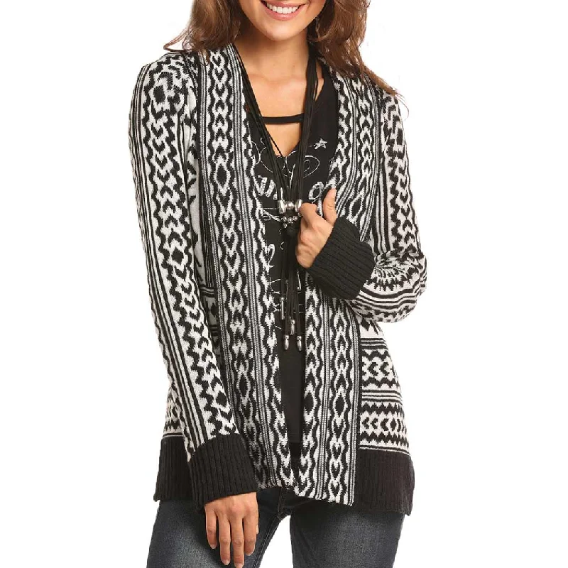 Rock & Roll Cowgirl Women's Open Front Cardigan Front Pockets Side Pockets Patch Pockets Rock & Roll Cowgirl Women's Open Front Cardigan Front Pockets Side Pockets Patch Pockets