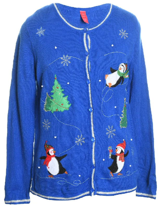 Blue Christmas Cardigan - M Neon metallic Matte