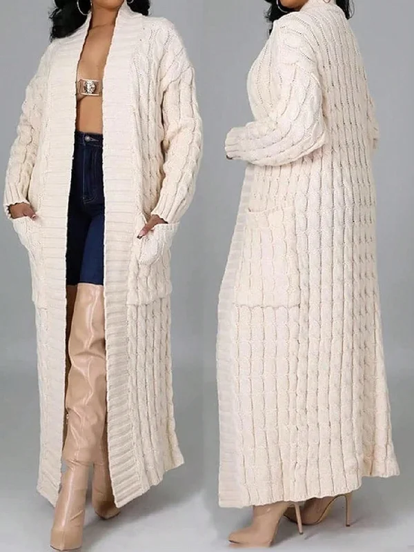 Women Casual White Apricot Long Knitted Cardigan-Z, Long Sleeve Jersey Fabric Tulle Fabric Batik Fabric Women Casual White Apricot Long Knitted Cardigan-Z, Long Sleeve Jersey Fabric Tulle Fabric Batik Fabric