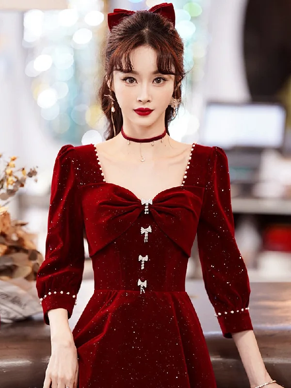 Evening wear Dresses: Prom Dress Sweetheart Collar Long Sleeve A-Line Party Dress Boat Neckline Classic Evening wear Dresses: Prom Dress Sweetheart Collar Long Sleeve A-Line Party Dress Boat Neckline Classic