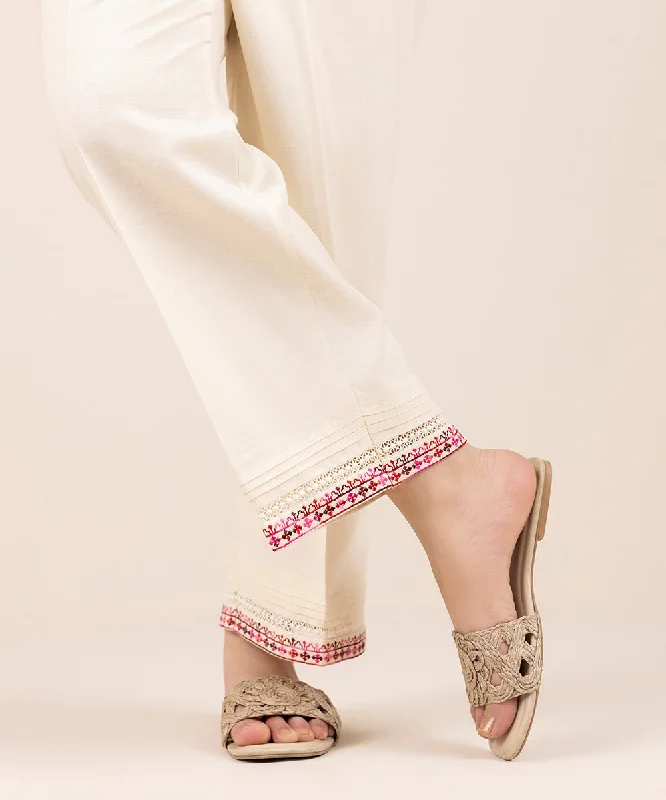 Embroidered Cambric Straight Pants Wide-Legged Palazzos