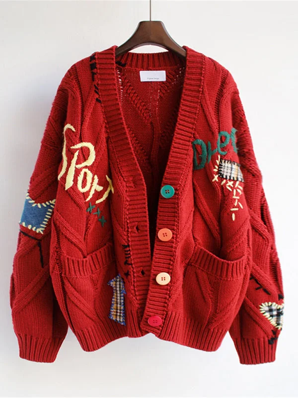 Cute Embroidered Loose Cropped Knit Cardigan with Patch Pockets Faux Fur Fabric Real Fur Fabric Shearling Fabric Cute Embroidered Loose Cropped Knit Cardigan with Patch Pockets Faux Fur Fabric Real Fur Fabric Shearling Fabric