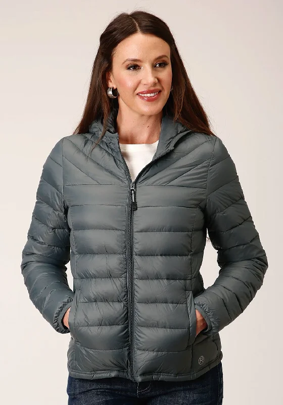 Roper Womens Parachute Down Silver Sage 100% Nylon Softshell Jacket Stand-Up Collar Roll-Neck Collar Turtle Neck Roper Womens Parachute Down Silver Sage 100% Nylon Softshell Jacket Stand-Up Collar Roll-Neck Collar Turtle Neck