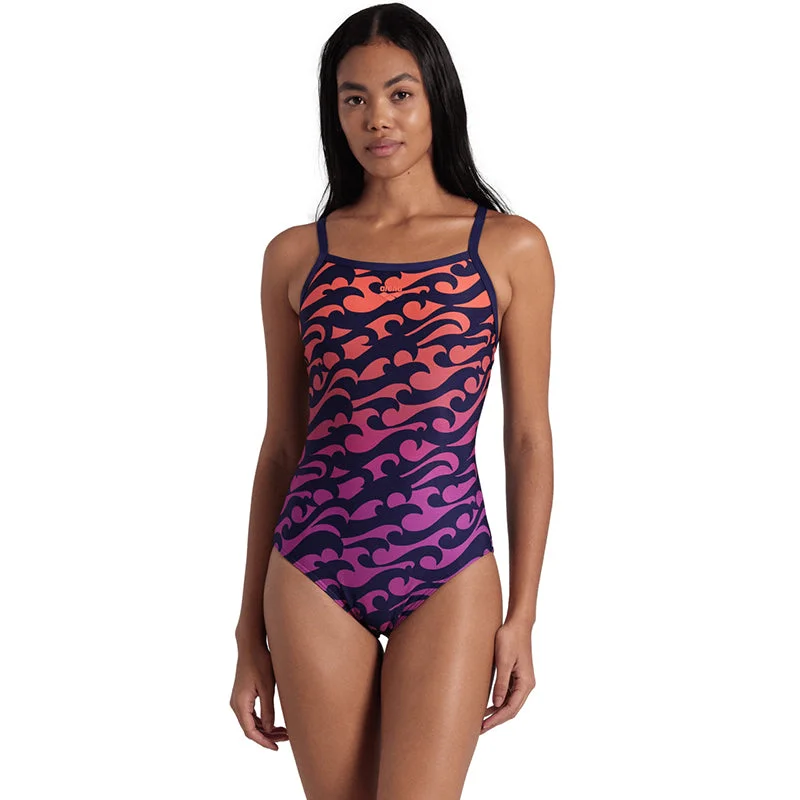 Arena - Surfs Up Light Drop Back Ladies Swimsuit - Navy/Multi Flirty Ruffle Swimsuit Arena - Surfs Up Light Drop Back Ladies Swimsuit - Navy/Multi Flirty Ruffle Swimsuit