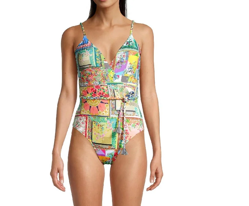 Fleur Braided One Piece Wrap Swimsuit In Multi Sporty Swimwear Bottoms