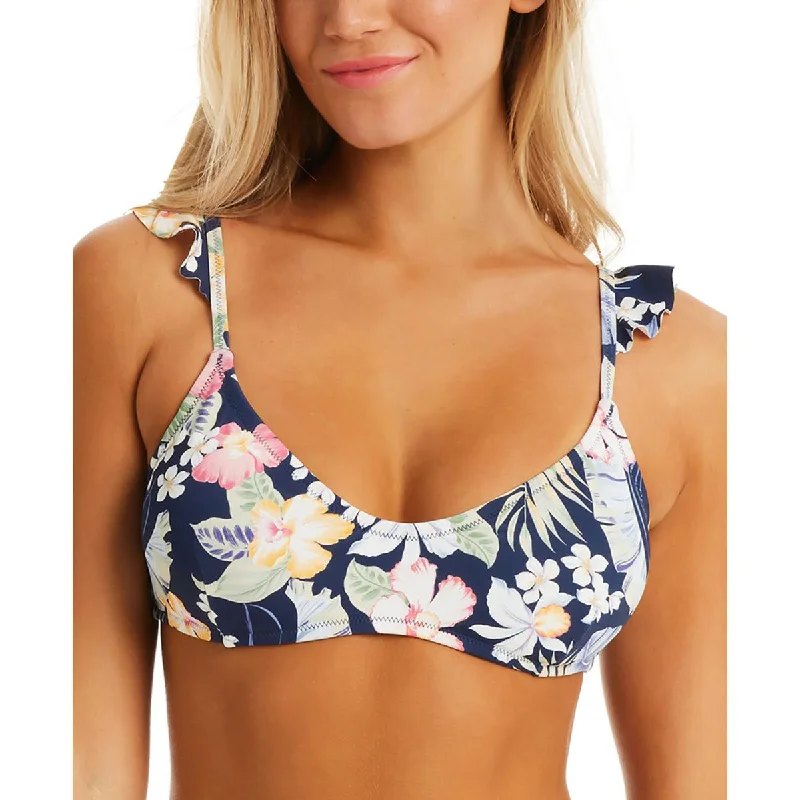 Jessica Simpson Womens Ruffled V Neck Bikini Swim top Sexy Two-Piece Set