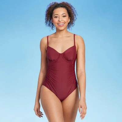 Women's Shirred Balconette Underwire One Piece Swimsuit - Shade & Shore Stylish Swimsuit Set Women's Shirred Balconette Underwire One Piece Swimsuit - Shade & Shore Stylish Swimsuit Set