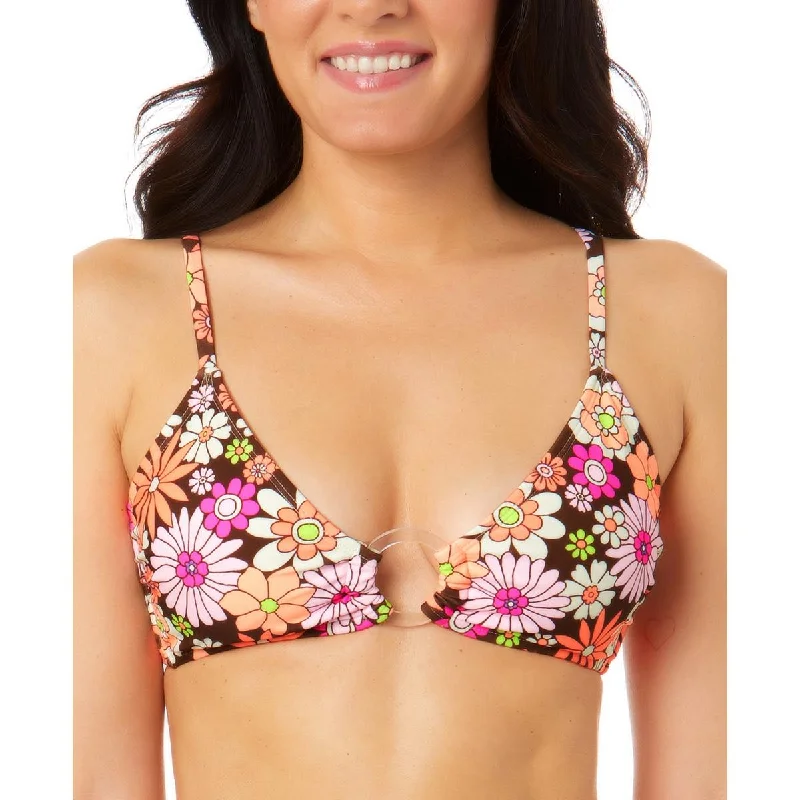 Salt + Cove Womens Juniors Floral Print O-Ring Bikini Swim top Tie-Back Swimwear
