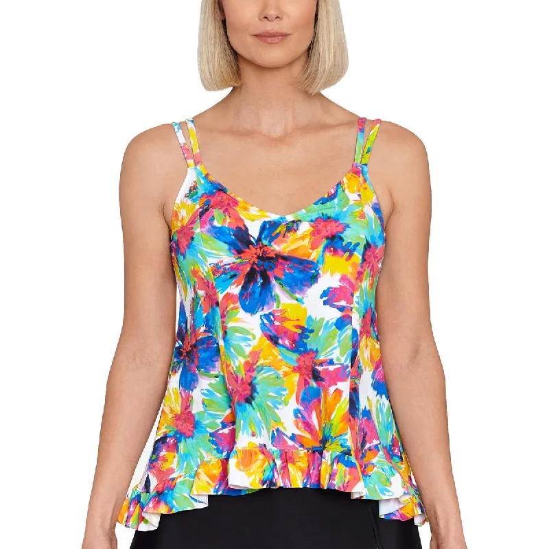 Swim Solutions Womens Printed Ruffled Tankini Swim Top Sexy Monokini Swimsuit